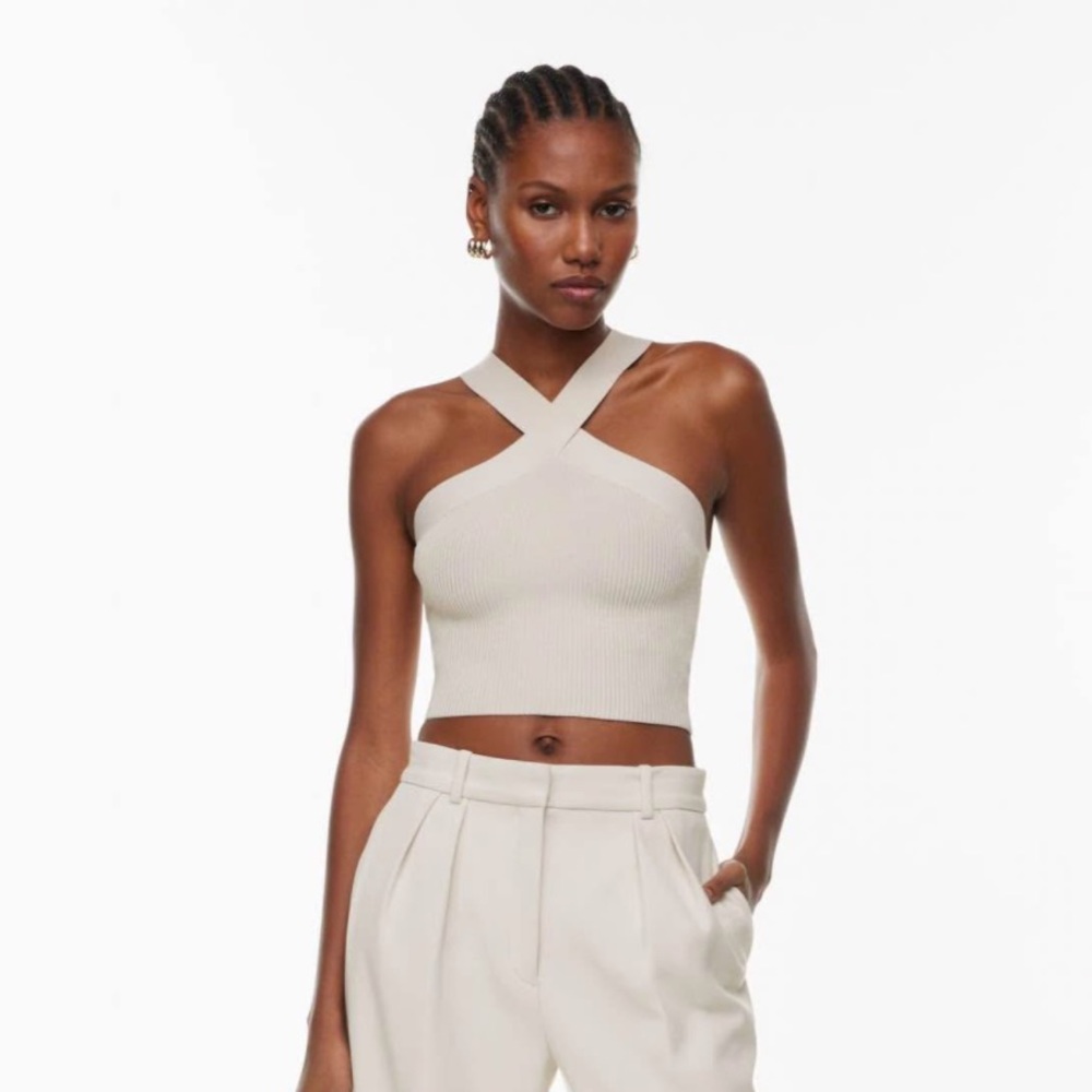 Aritzia Cream Cross-Back Crop Top